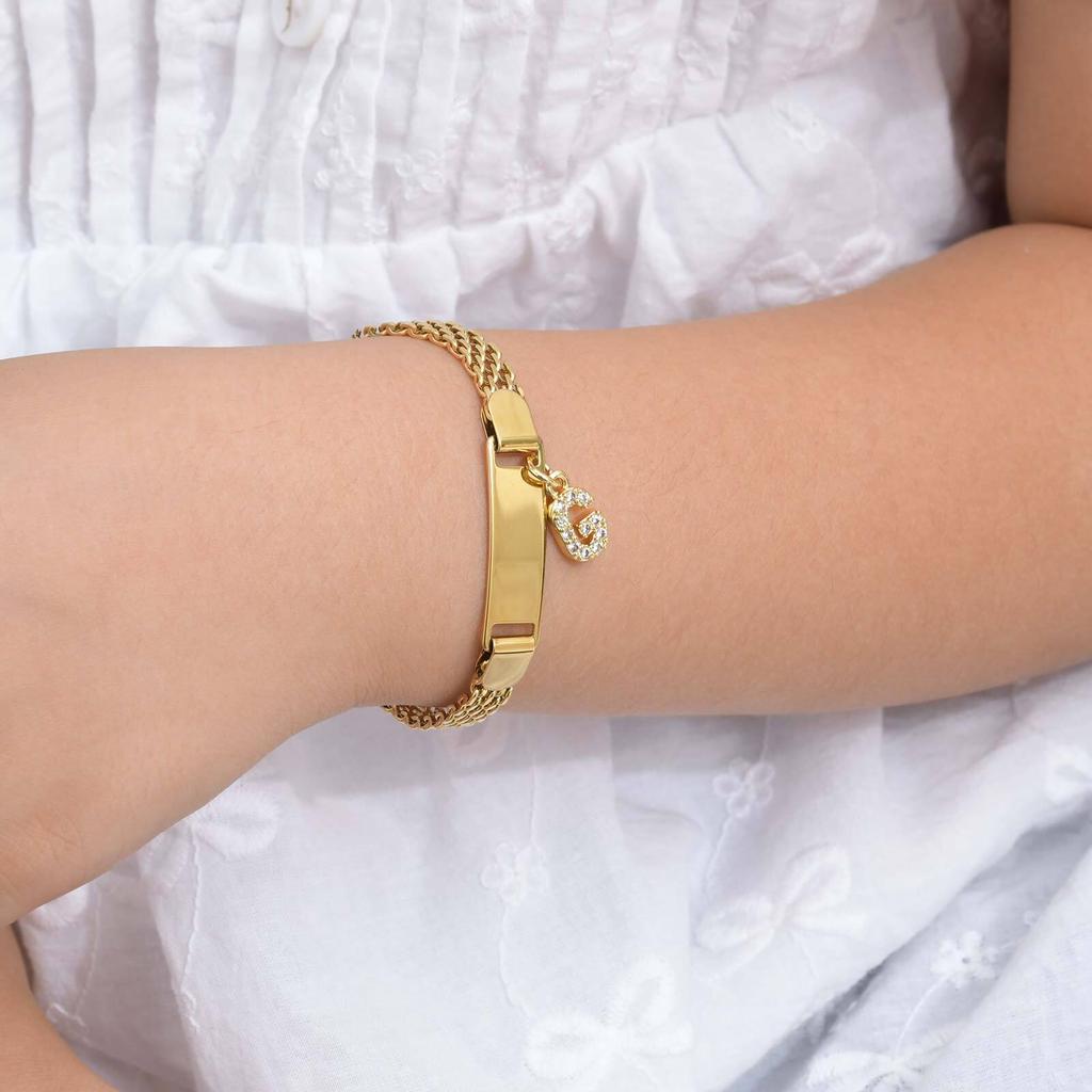 Vnox Free Engraved 26 Letters Bracelets For Mom Baby, Stainless Steel Strap Chain With Curved Nameplate Wristband Birthday Gifts