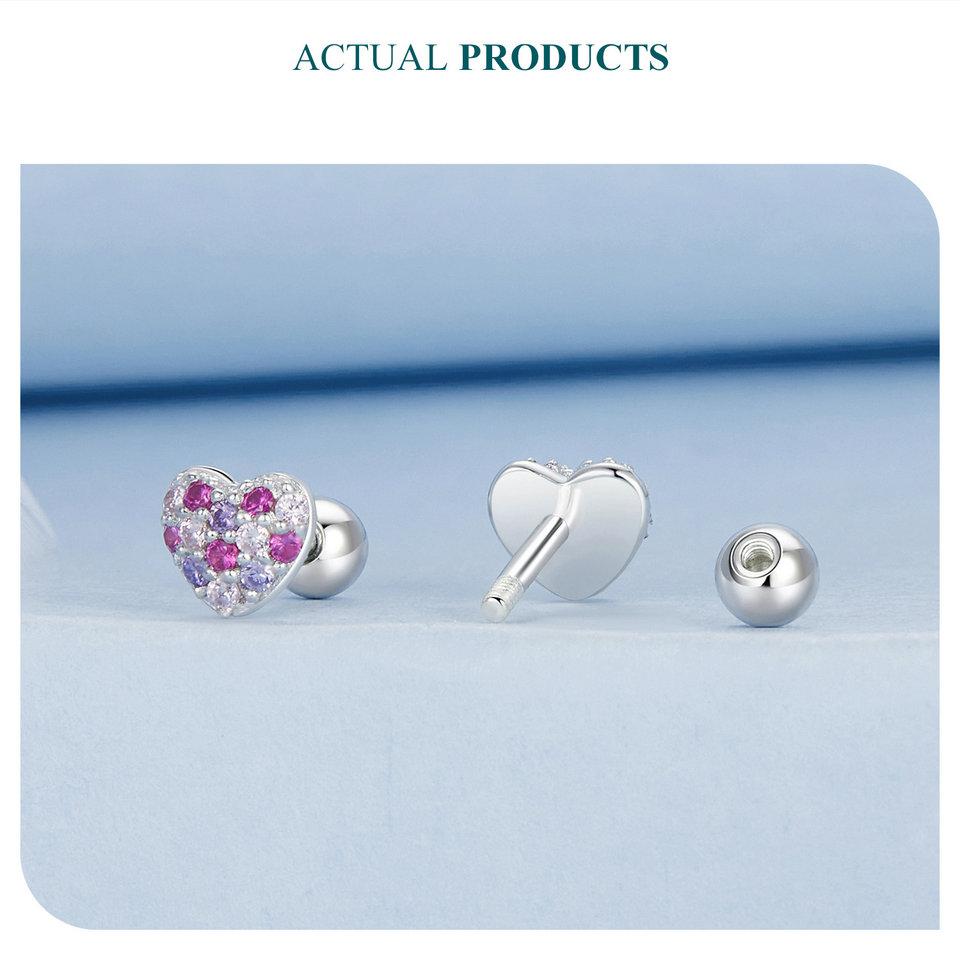 Bamoer 925 Sterling Silver Náušnice Duhové srdíčko Vintage Party pozlacené bílé zlato pro ženy Jemné šperky
