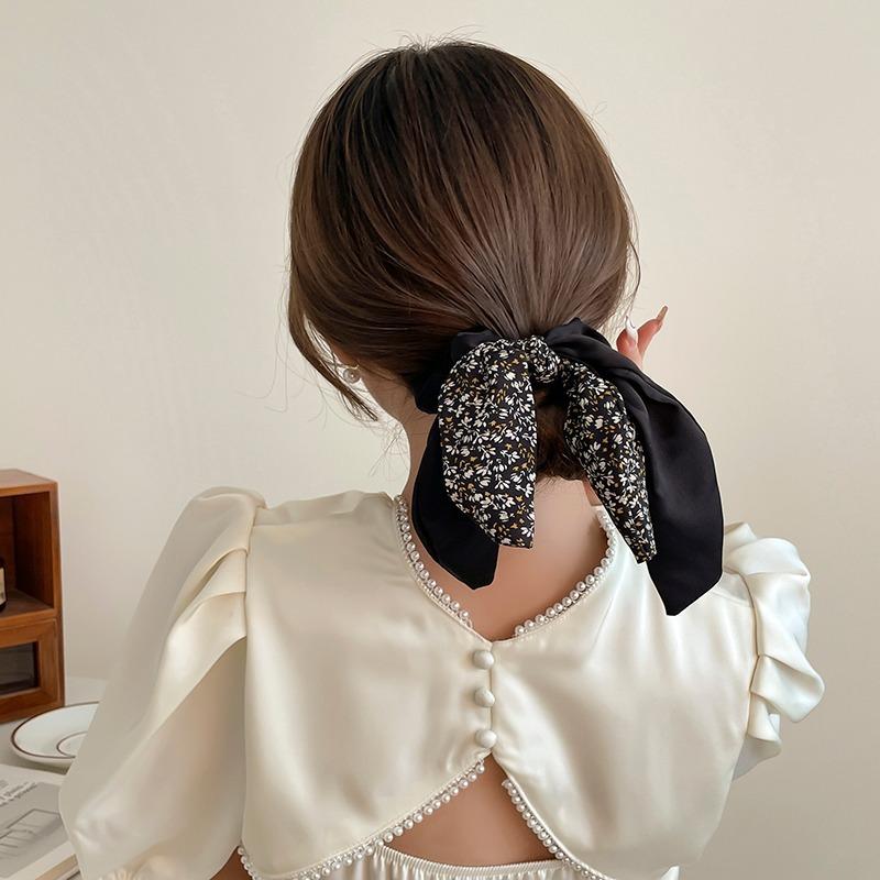 Korean Floral Bowknot Hair Ties for Women Girls Sweet Elastics Long Ribbon Ponytail Scarf Hair Tie Hair Accessories