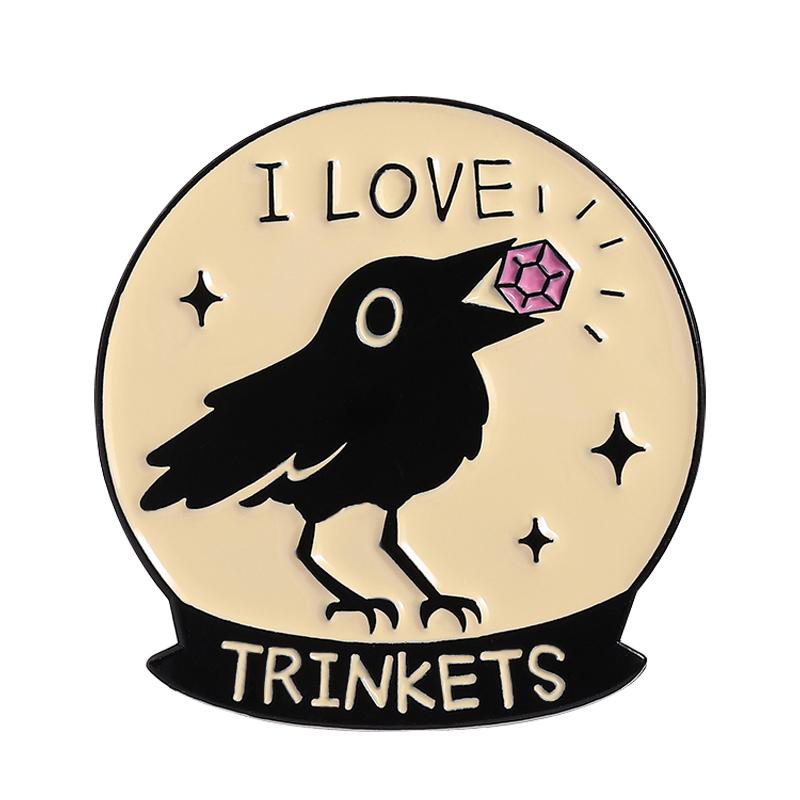 

Easily Distracted By Shiny Things Enamel Pins Cartoon Crow Holding Diamond Brooch Lapel Backpack Badge Jewelry Gifts for Friends