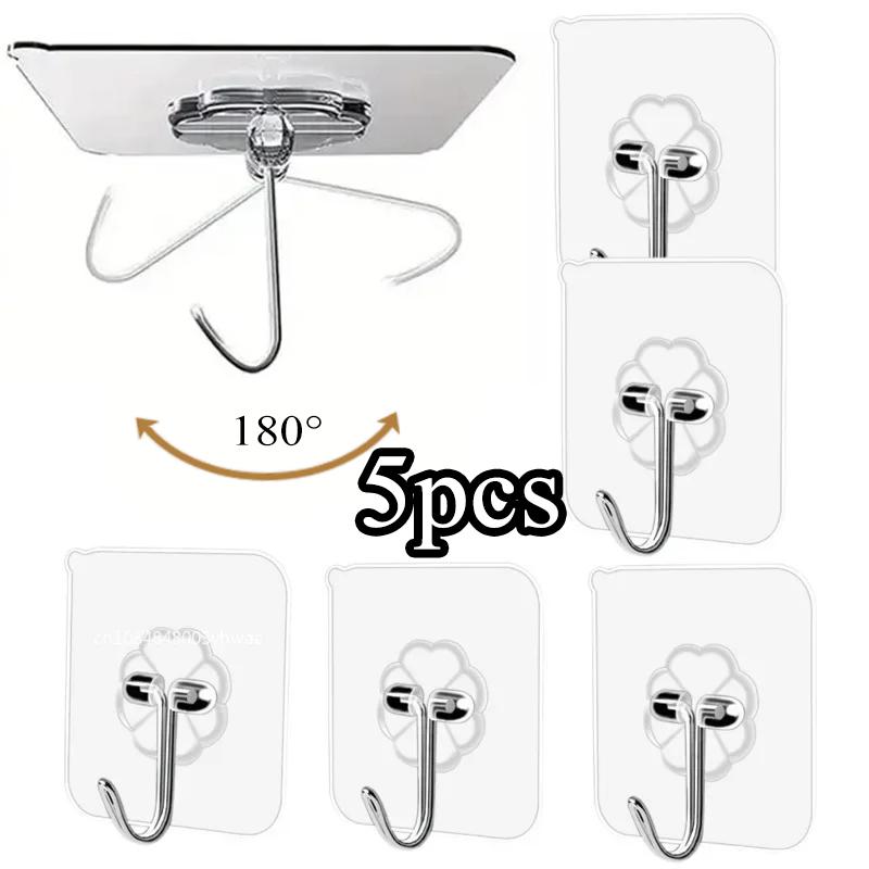 5/10/20pcs Adhesive Hooks for Hanging On Wall or Ceiling, Heavy Duty, Clear, Damage Free, Stick On Hangers for Kitchen Bathroom