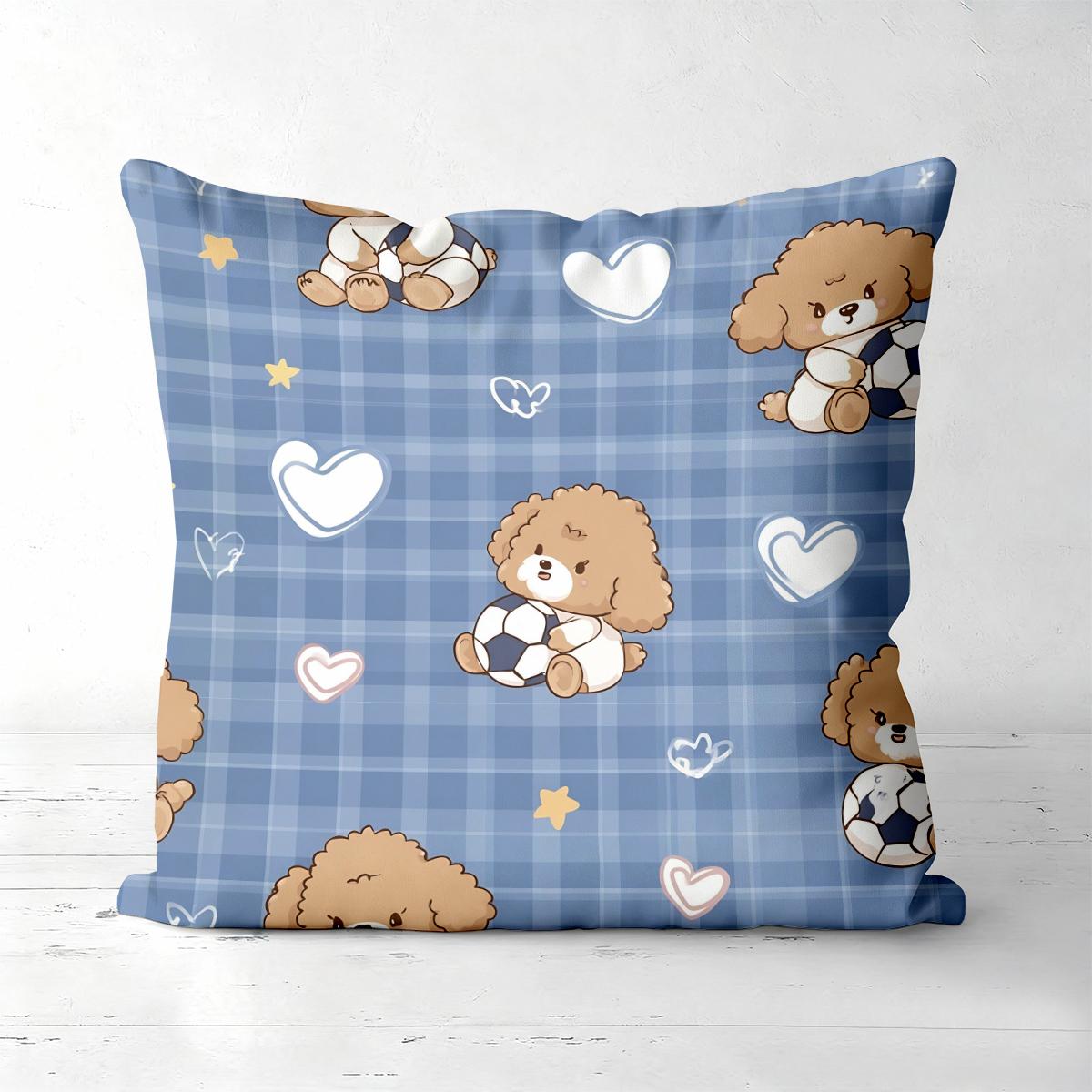 

1 Pieces Cute Puppy Patterned Blue Checkered Pillowcase Polyester pillowcase, sofa decorative cushion cov Headboard Pillow 45x45cm