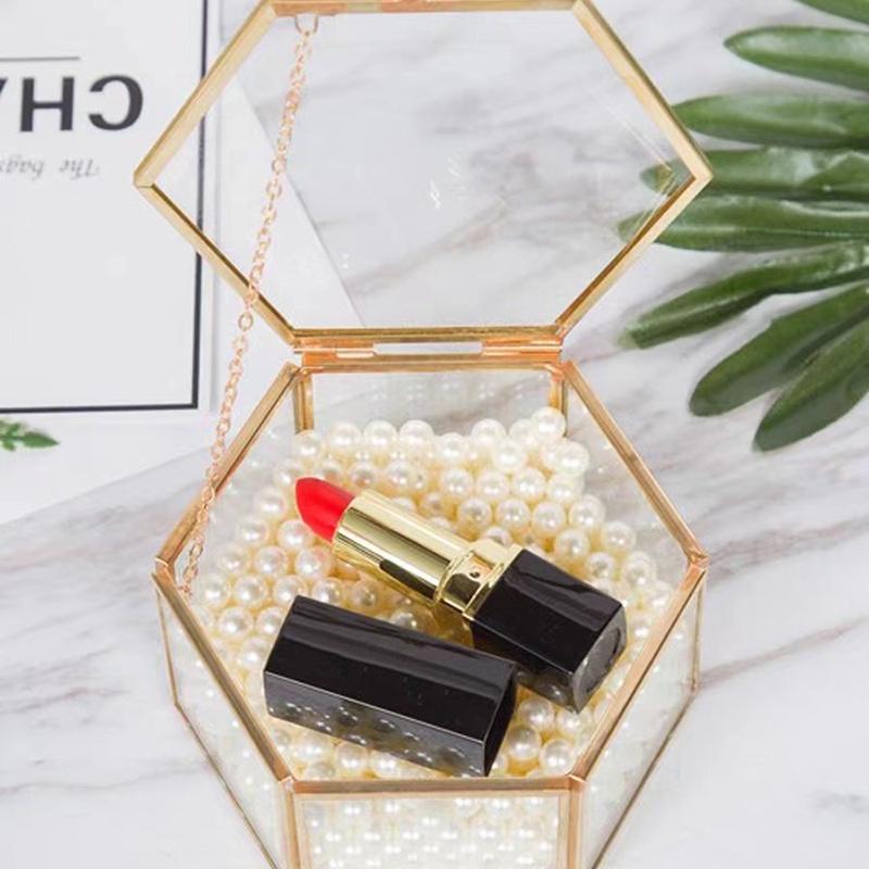 High End Hexagonal Ring Box Gold Jewelry Accessory Box Golden Glass Luxurious Retro Storage For Gifts