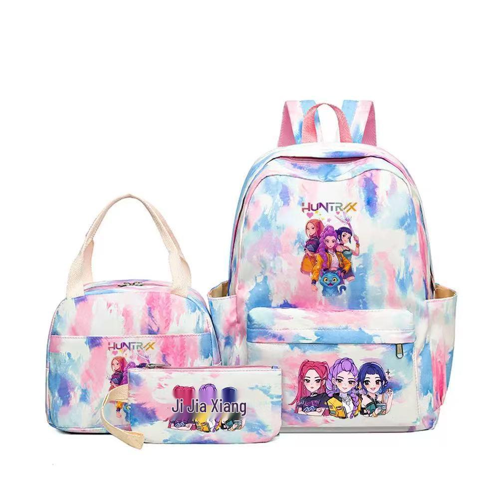 KPOP Dämonenjägerin Girlgroup Rucksack, Brotdose & Federmäppchen Set - Anime Schultasche & Bento Box Kombi
