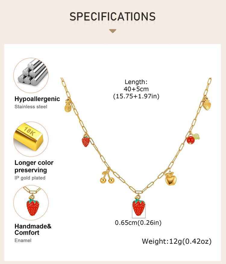 Fruit Necklace for Women, Adjustable Paperclip Chain, Y2K Cute Strawberry Apple Cherry Enamel Charm Pendant Jewelry Gift