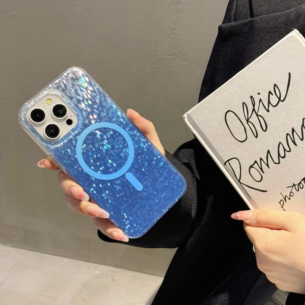 For iPhone 15 Pro Max Magnetic Case Geometric Rhombus IMD PC+TPU Phone Cover