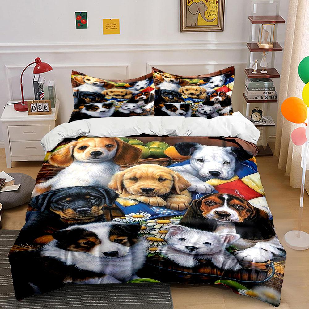 Dogs and flowers pattern. Bedding sets Duvet cover sets Duvet covers Pillowcases(1 * Duvet Cover 2 * Pillowcases without duvet insert)