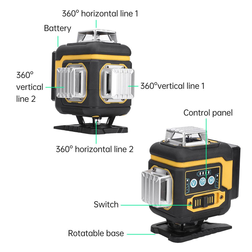 16 Lines Laser Level 3° Self-leveling Machine 4D Green Cross Line Laser Level Powered Rechargeable Lithium Battery Leveling Tool