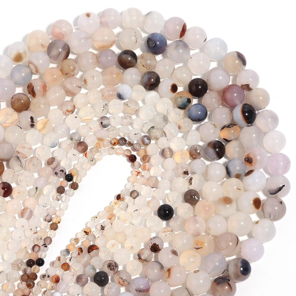 Natural White Black Color Agate Stone Beads Round Loose Beads For Jewelry Making DIY Necklace Bracelet Accessories 4/6/8/10/12mm