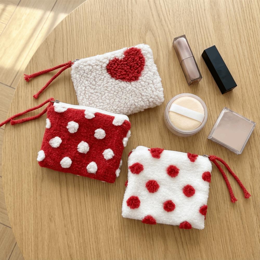 Heart-shaped Plush Coin Purse Portable Key Lipstick Bag Cosmetic Storage Bag  Valentine's Day Gift