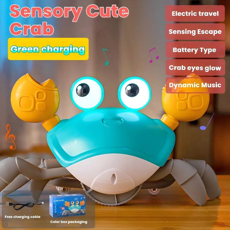 Crawling Crab Baby Toys with Music LED Light Up Musical Toys for Toddler Automatically Avoid Obstacles Interactive Toys for Kids
