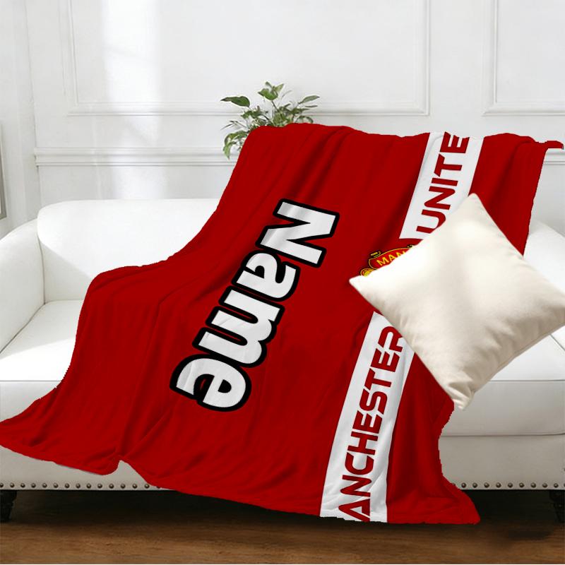 Custom Name Personalized Manchester Football F.C Print Blankets, Home Decor, Bedroom, Sofa, Camping, Couch, Gifts for Birthday Christmas