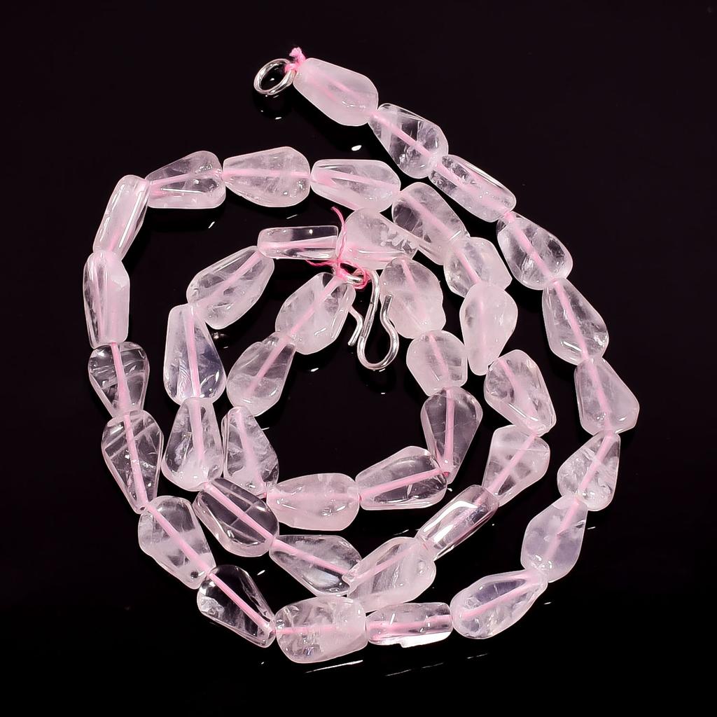 Natural Rose Quartz Gemstone Pear Smooth Beads Necklace 17" UB-3494 UB-3494