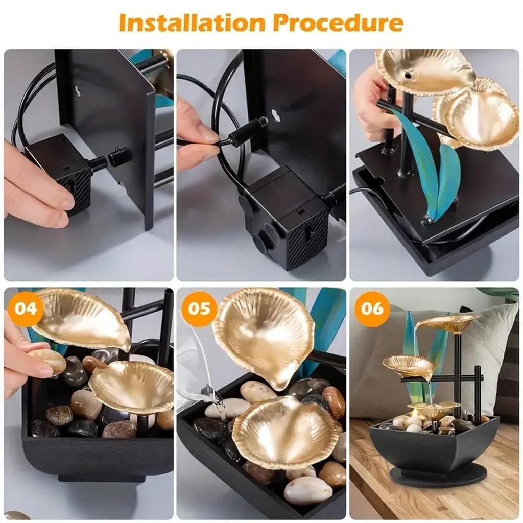 Moderner ZenLeaf Serenity-Springbrunnen für den Innenbereich, dekoratives Prunkstück für Wohnzimmer, Tisch, Büro, Heimdekoration || (Höhe - 20 cm)