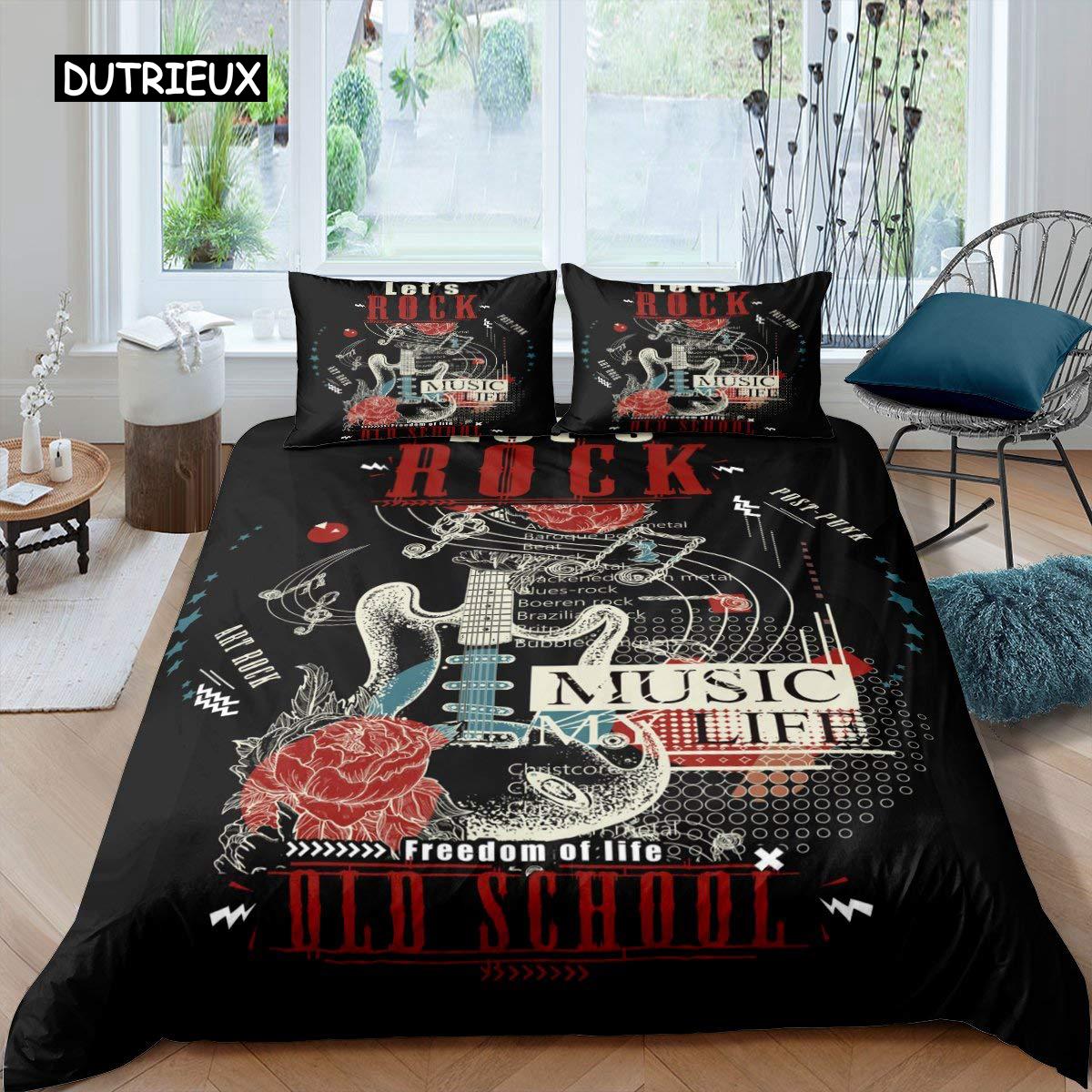 

Рок-музика Підодіяльник King Jazz Music Комплект постільної білизни для підлітків Хіп-хоп Графіті Підодіяльник Музичні ноти Поліестеровий підодіяльник EU single(135x200cm)