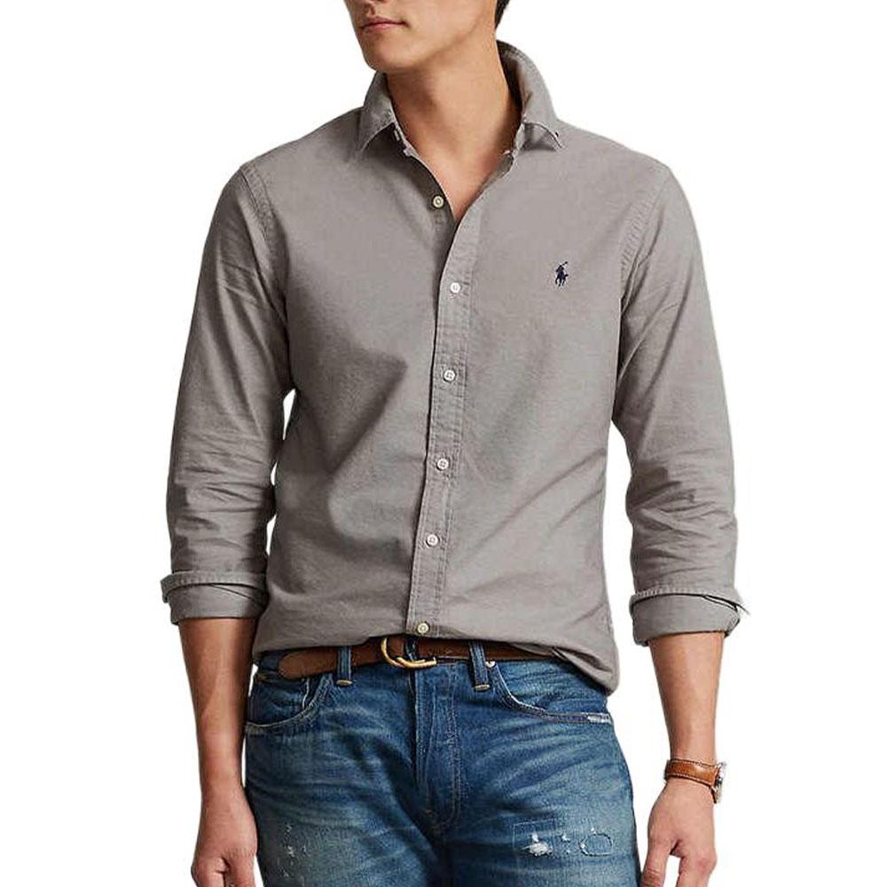 Polo Ralph Lauren FW22 Solid Logo Embroidered Long Sleeve Shirt Men shirts Gray MNPOWOV16822684-020