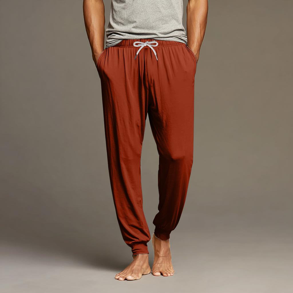 Men's Drawstring Pocket Cuffed Casual Pants Home Sleep Pants