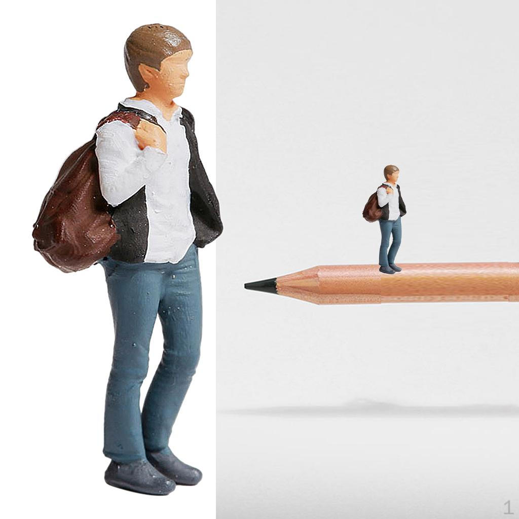 1/8 Diorama Painted People Character w/ Backpack Doll for Micro Scene DIY Model Ornament cm