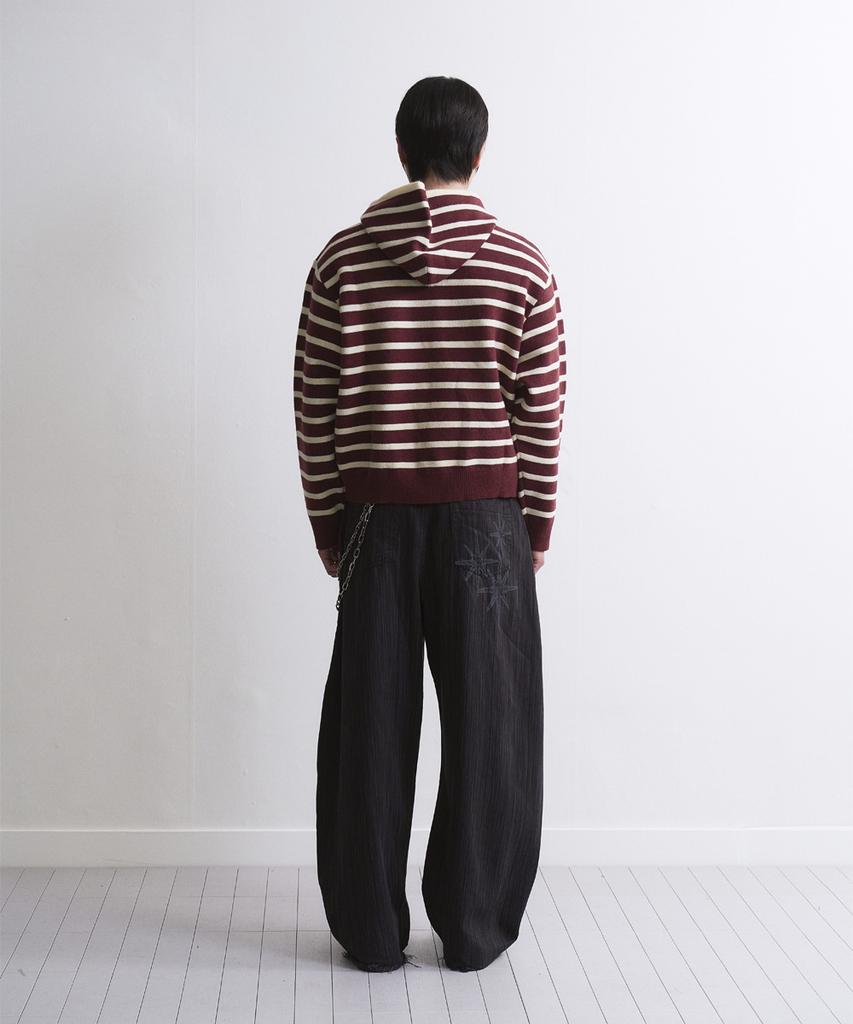 Untitled Seoul Striped Star Knit Zip-Up In Wine