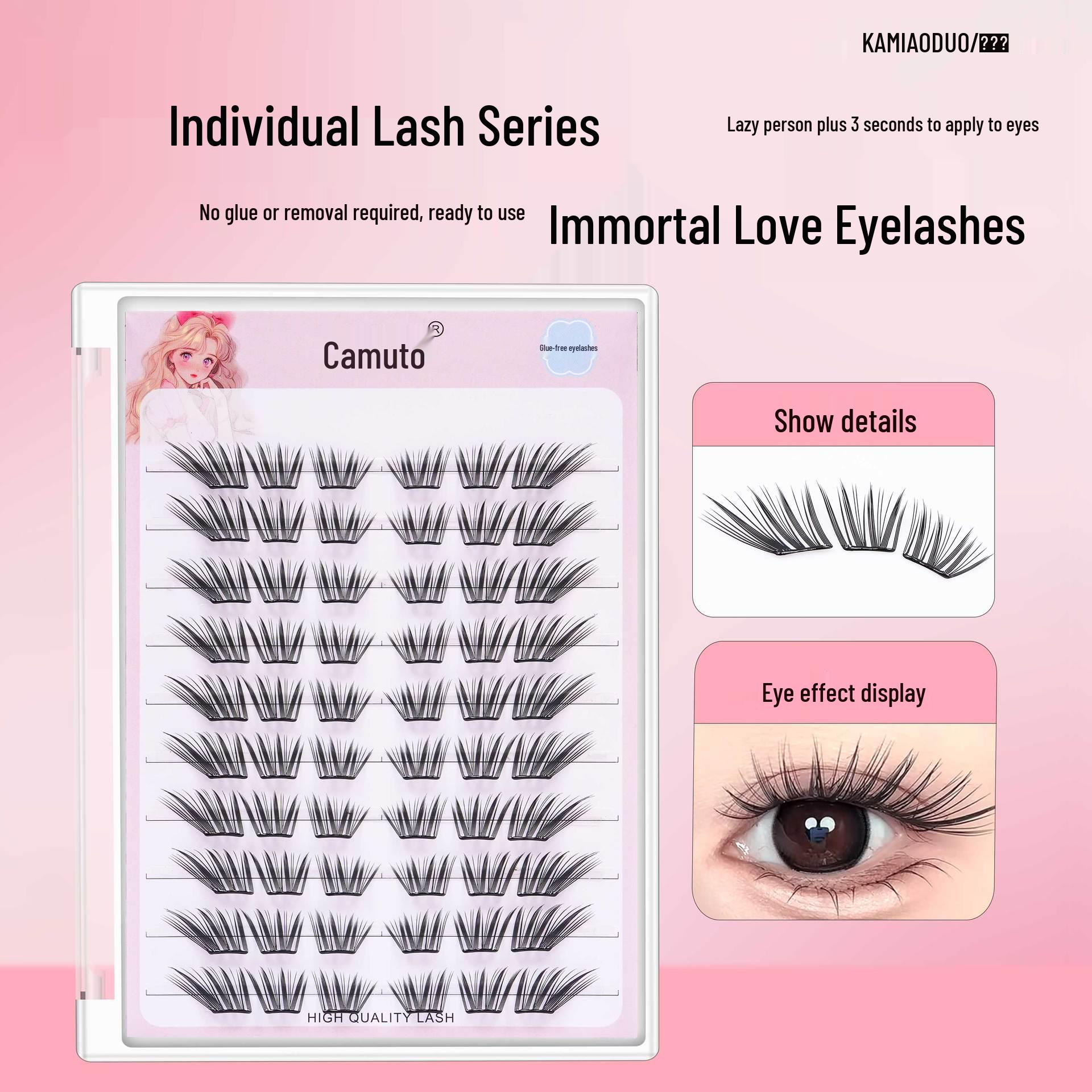 Kamyodo Glue-Free Fox-Style Self-Adhesive Eyelashes: Natural, Segmented, Angled Design 9-13mm