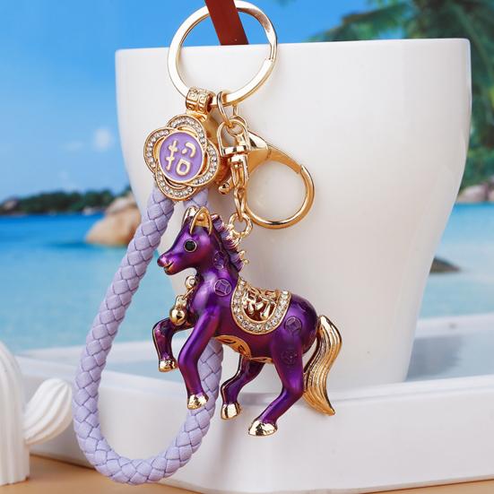 Keychain Pendant Rhinestones Inlaid Horse Design Key Chain Decorative Good Fortune Keyring Wallets Cars Backpacks Accessory