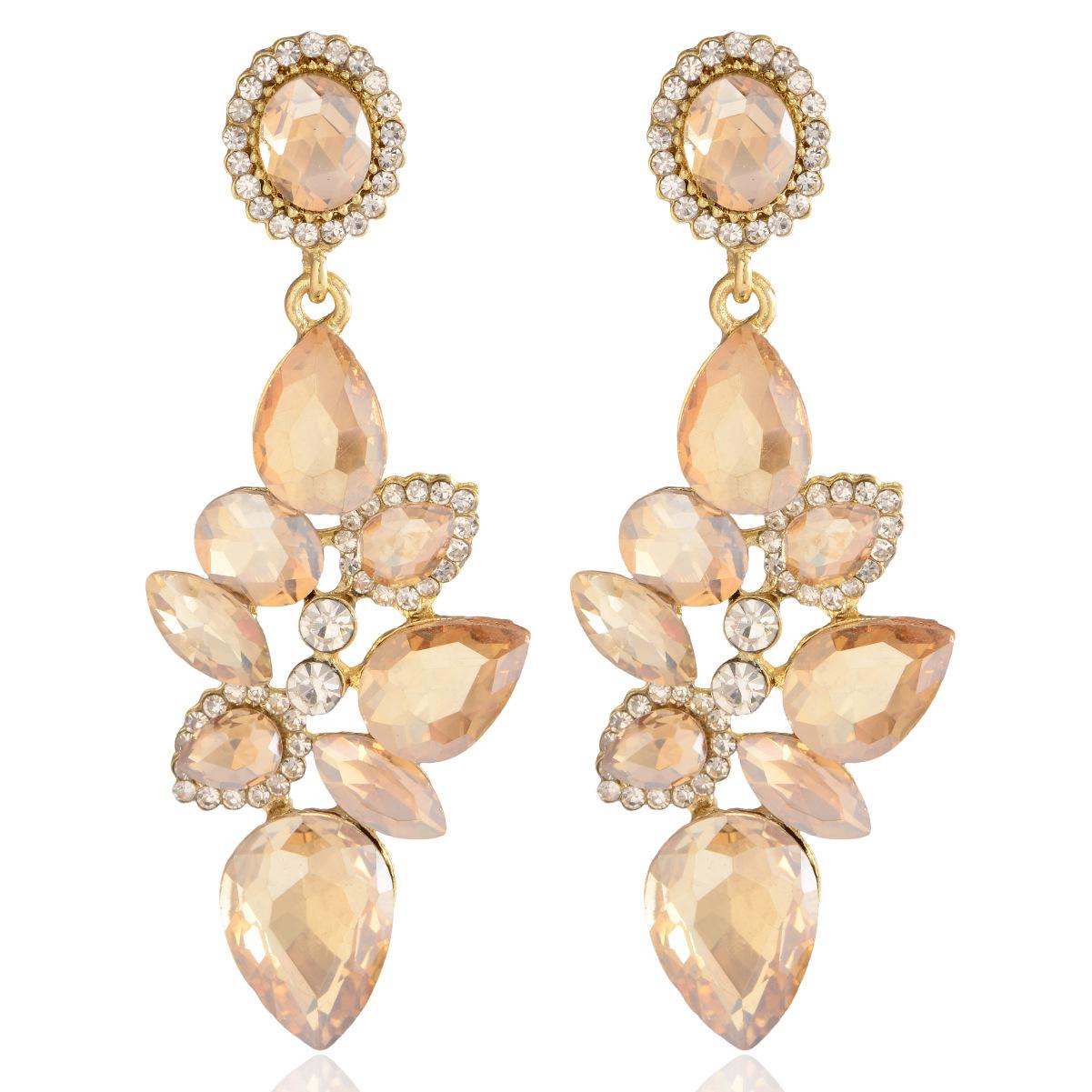 

[Niche Water Drop Leaf Earrings With Rhinestones Long Elegant Dangle Earrings For Women Party Banquet Versatile Jewelry] шампанського
