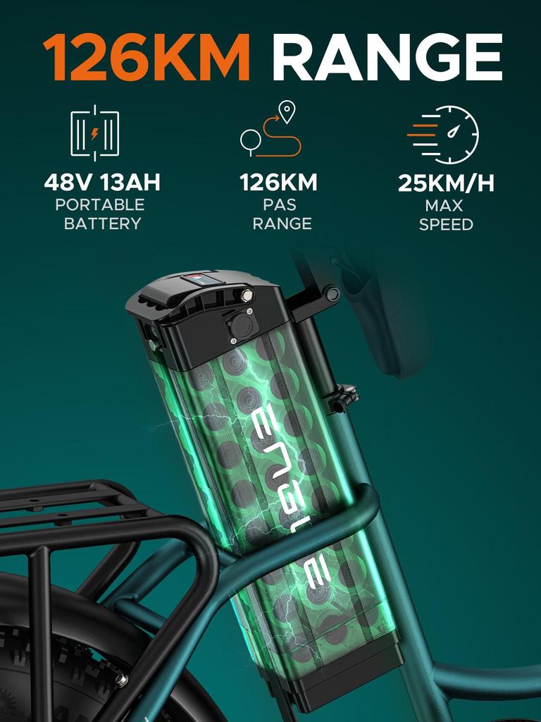 Engwe L20 Boost E-Bike, 250W Motor, 75Nm Tork, 48V 13Ah Batarya, 20×4.0" Lastikler, 126KM Menzil, Hem Şehir İçi Sürüşler Hem de Açık Hava Maceraları İçin Mükemmel