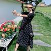 Abito a due pezzi con pois neri e patchwork, estate 2024 - Stile coreano, Vestibilità ampia e slim, Dolce gonna lunga per donna