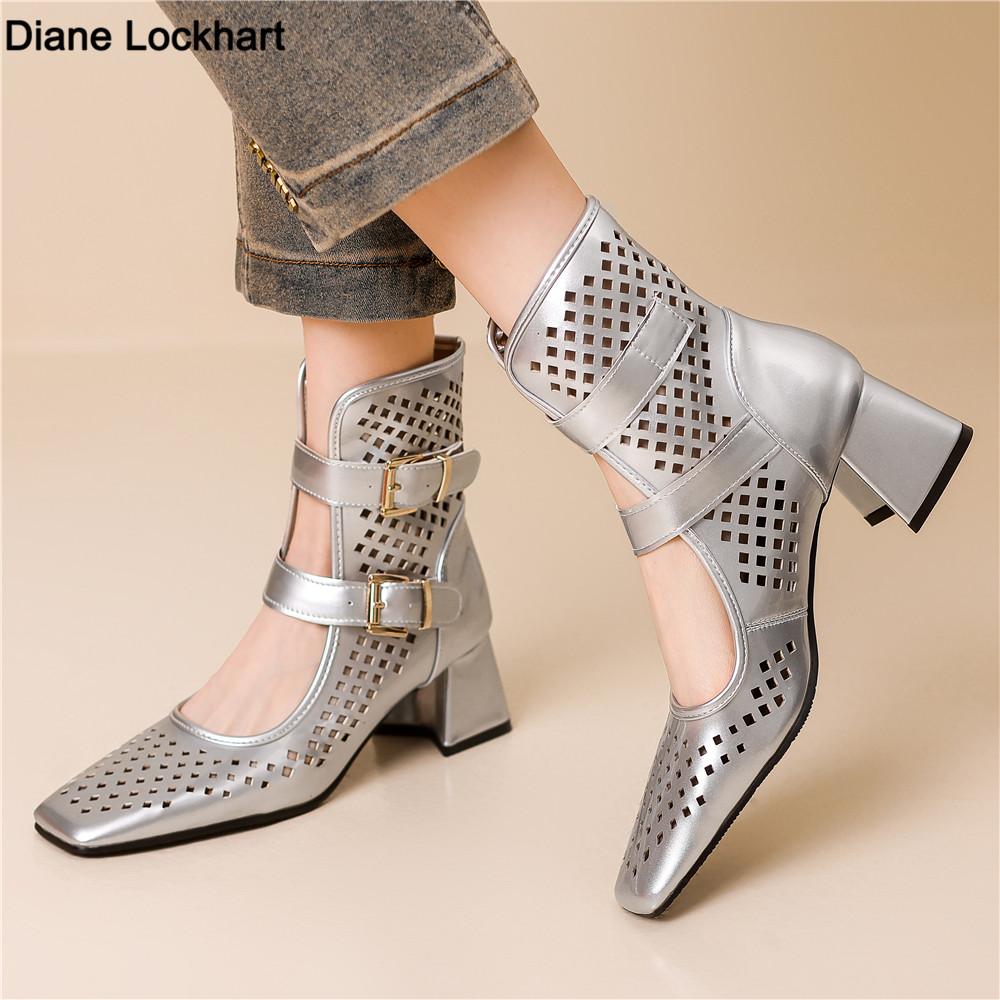 Fashion Summer Sexy Brand Gold Silver Gladiator Sandals Platform Summer Mesh Grid Buckle Thick Heels Ankle Boots Roman Sandals For Woman