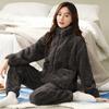 Plus Size Women's Pajamas Set Jacquard Winter Extra Thick Double Sided Flannel Warm Pajamas Smooth Zipper Pajamas Women's Pajamas