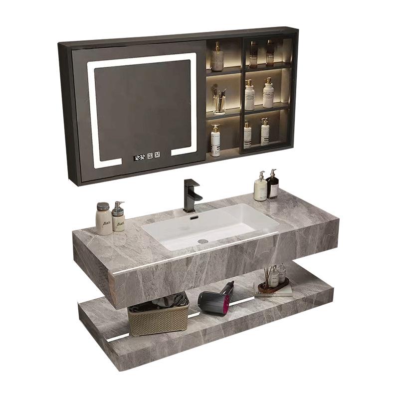 Modern Minimalist Sintered Stone Washbasin Set with Seamless Ceramic Sink, Bathroom Cabinet, and Mirror Storage Cabinet