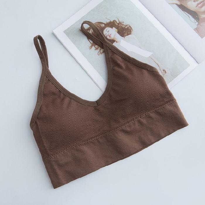 

Women s Spaghetti Strap Vest with Chest Pads - Anti-exposure Short Bandeau Top for Beautiful Back. One Size