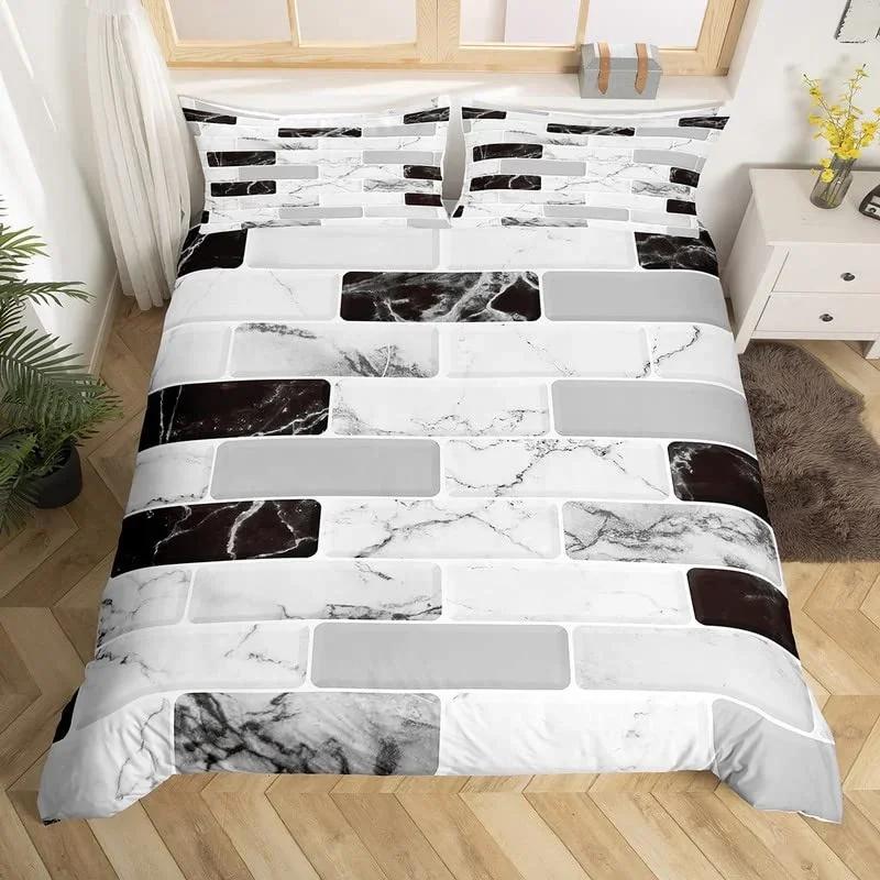 Marble Duvet Cover Marble Brick Wall Style King Queen Bedding Set Polyester Gold Bronzing Sequins Abstract Fluid Comforter Cover