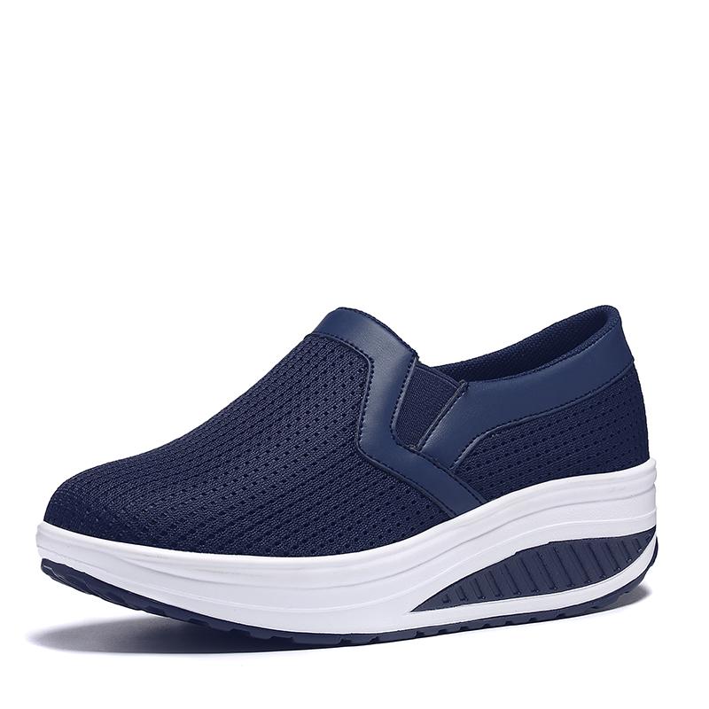 Women Slip-on Loafers Breathable Mesh Casual Walking Shoes Fashion Platform Shoes Rocker Shoes Wedge Heels