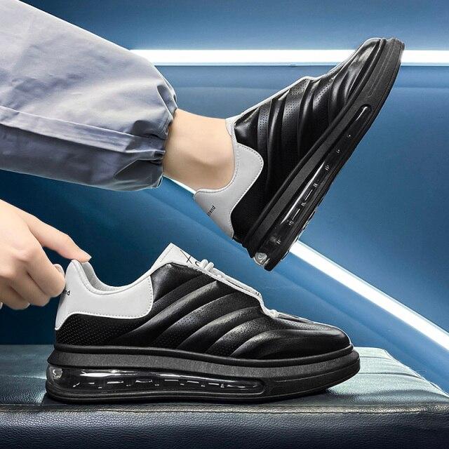 

QZXYL/Мужская обувь на плоской подошве на воздушной подушке, новая весенняя корейская версия, трендовые универсальные спортивные повседневные мужские белые туфли, кроссовки 40 чёрный