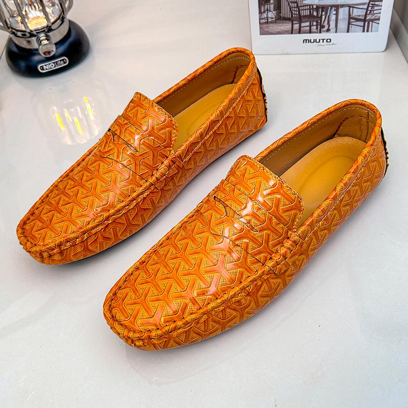 Luxury Orange Loafers Shoes For Men Trendy Casual Leather Men's Shoes Sale Classic Comfortable Flat Moccasins Man Boat Shoes