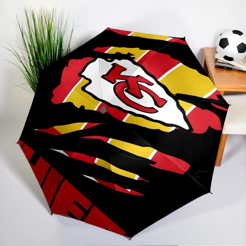 Kansas City Chiefs Pattern Umbrella - Automatic Open/Close, Compact 8-Rib Lightweight Umbrella Essential for outdoorPicnic Accessory Fan Gifts