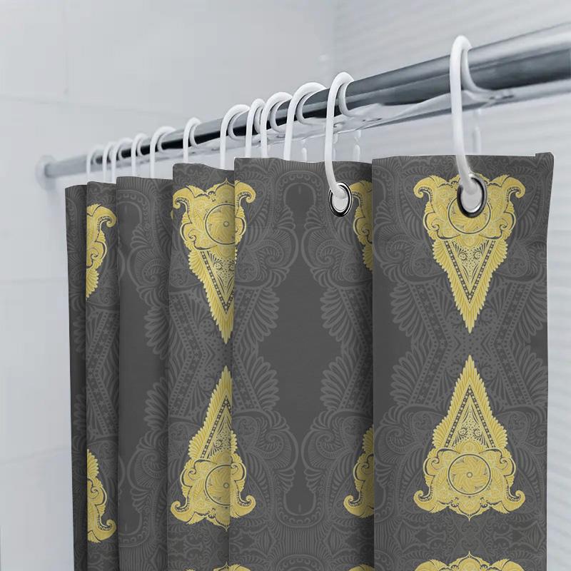 Gold Plated Decorative Shower Curtain Set with Tassel Rod Pocket for Bathroom Home Decoration Gray Yellow