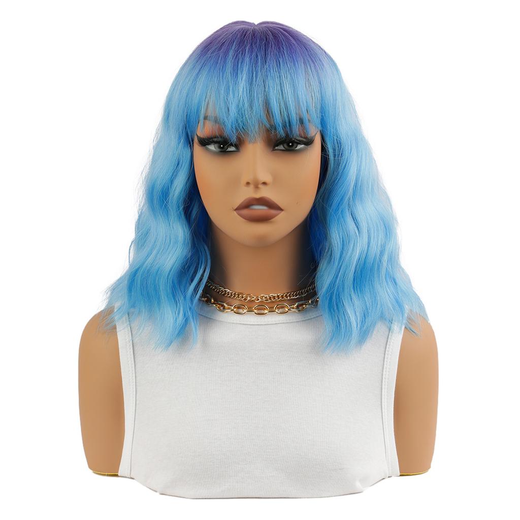 13inch Blue Short Bobo Wigs Natural Looking Breathable Wigs for Stage Movie Hair Styling