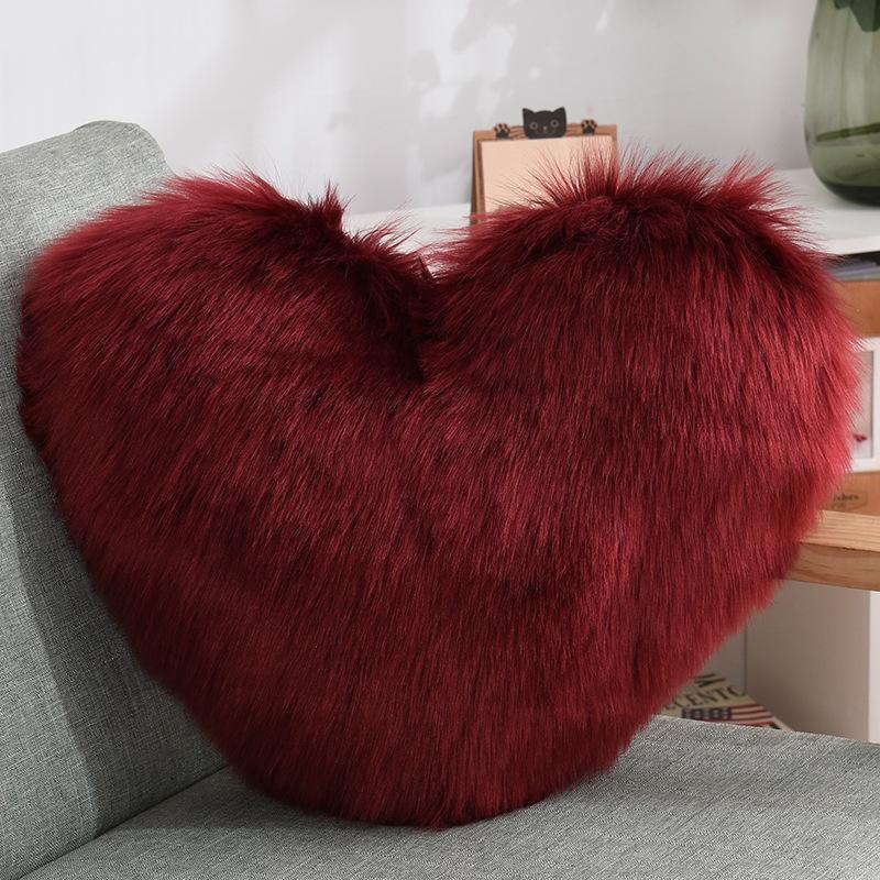 Creative Heart-shaped Plush Pillow Cushion Cushion Core Sofa Lumbar Cushion Office Seat Imitation Wool Cushion
