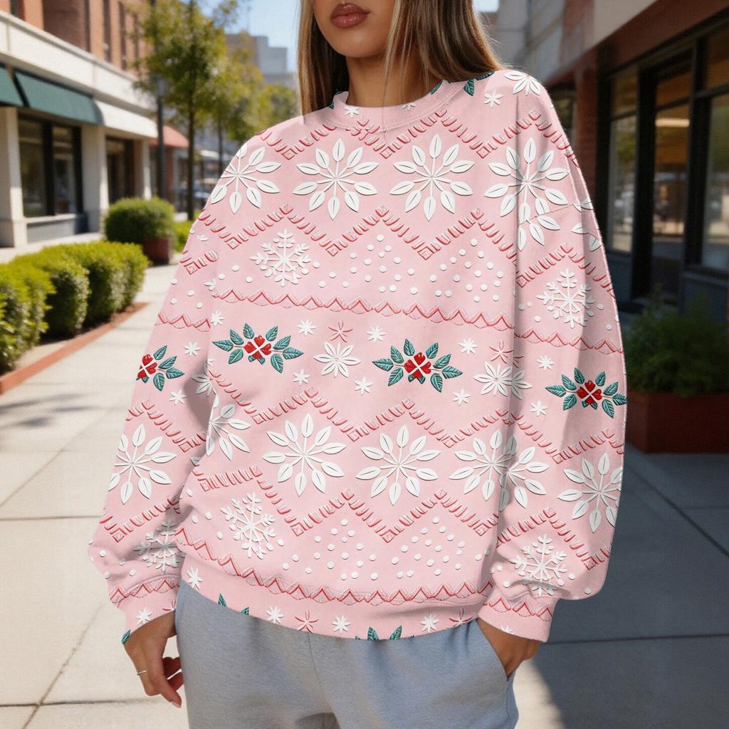 Women's Trendy Christmas Graphic Crewneck Sweatshirt Lightweight Casual Pullover Top for Holiday