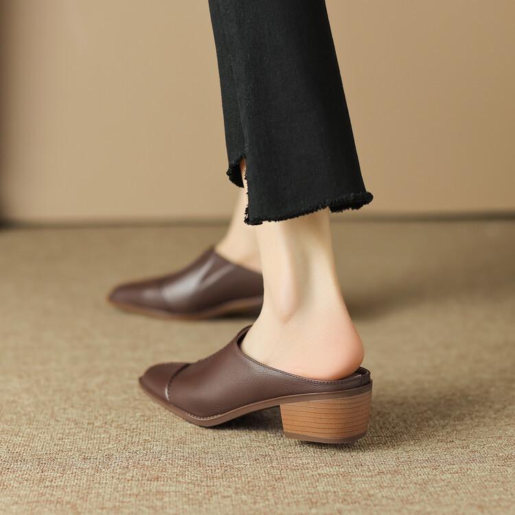 Sexy High Heels Mule Ladies Leather Sole Slippers Ladies Pointed Platform Mule Slip Shoes Women