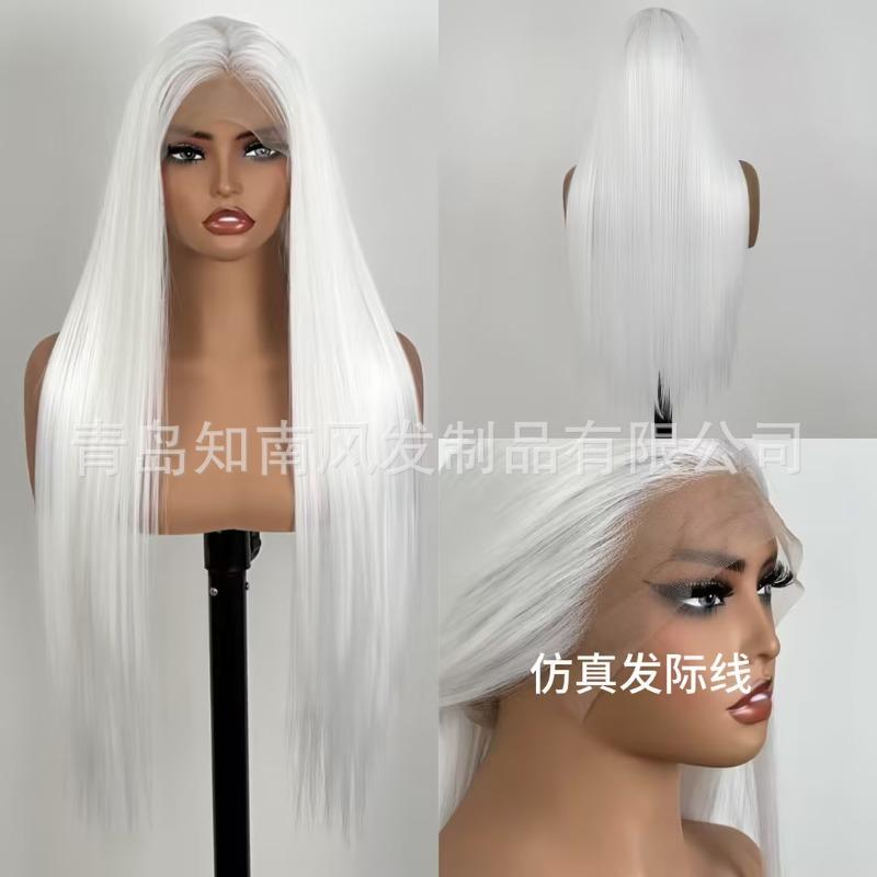 Schwarzes Haarteil Handgehäkelt Stirnspitze 13X4 Hochtemperaturseide Langes Gerades Haar Latisha Vollhaarabdeckung Damen