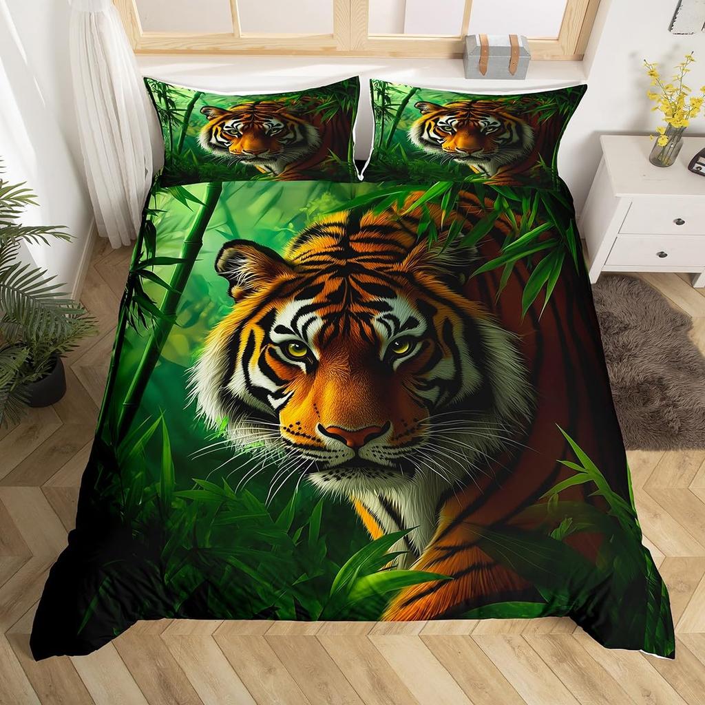 Bamboo Leaf Duvet Cover Sets for Kids Teens Quilt Covers Lightweight Down Bedroom Decor 2 Pillowcases 1 Duvet Cover No Comforter