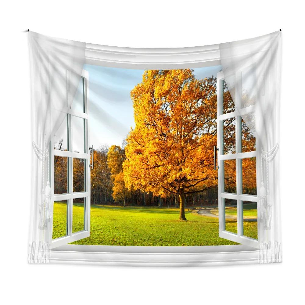 Home Wall Decoration Tapestry Outside The Window Natural Scenery Background Hanging Cloth Bedroom Living Room Tapestry