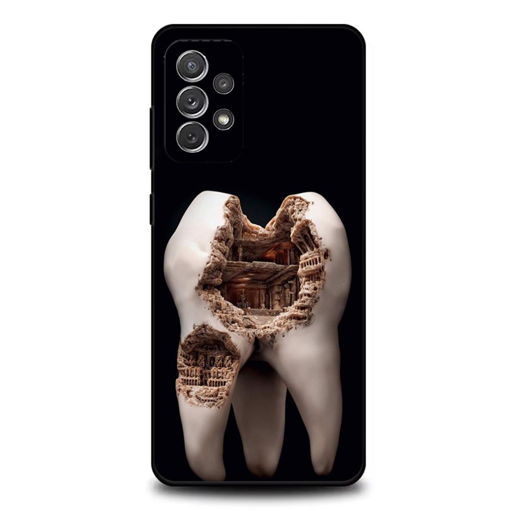Tooth Teeth Funny Dentist Phone Case For Samsung S25,S24,S21,S22,S23,S30,Ultra,S20,Plus,Fe,Lite,Note,10,9,5G Black Cover