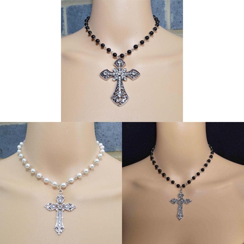 Punk Style Cross Pendant Necklace For Women With Electroplated Alloy Jewelry