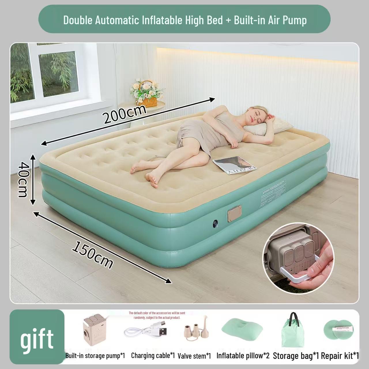 

Thickened PVC Inflatable Double Bed: Raised Flocked Air Mattress for Home & Lunch Break Single Low 190*100*25cm синій
