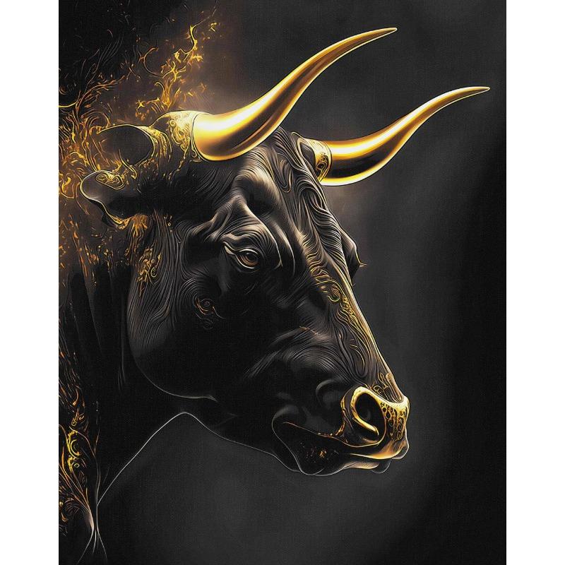 Retro Golden Style Bull Trader Stock Market Bull Art Poster Canvas Painting Wall Print Picture for Living Room Office Home Decor