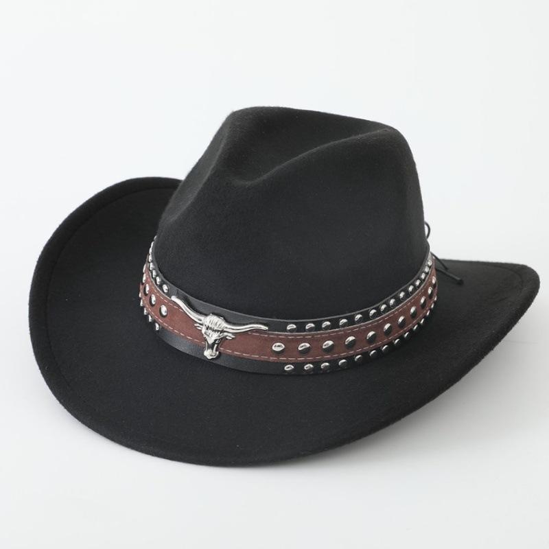 New Western cowboy hat, Tibetan wool top hat, men's and women's autumn/winter outdoor ox-head accessory, travel riding hat